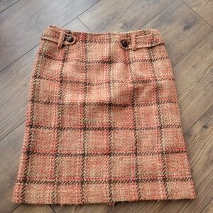 Talbots Plaid Tan & Red Women's Wool Blend Plaid A-Line Tweed  Skirt Size 14